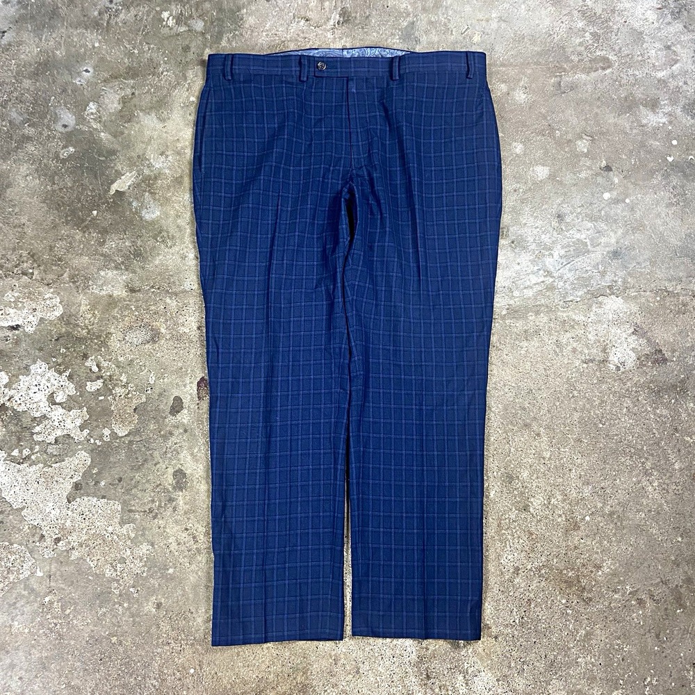 Lauren Ralph Lauren Dress Pants Size 40 Blue Windowpane Plaid Pattern Pleated